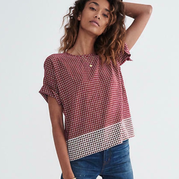 Madewell Tops - Madewell Blouse 100% Silk Premiere Bow-Back Tee in Ascot Tile F5652